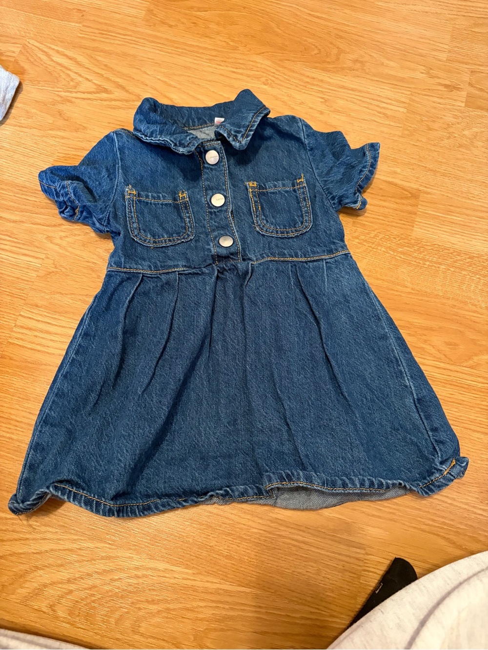 Denim Button-Front Girls' Dress in Dark Blue
